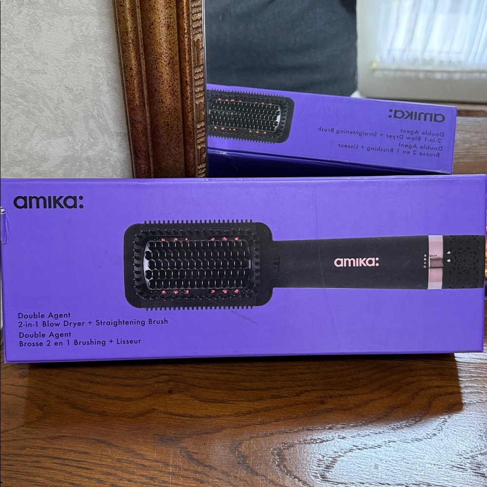 amika Double Agent 2-in-1 Blow Dryer + Straightening Brush - nib